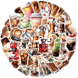 50pcs Cute Cartoon Coffee Lover Stickers Vinyl Laptop Decals For Luggage Water Bottle Notebook Phone Waterproof Graffiti﻿ (ONLINE ORDER ONLY)