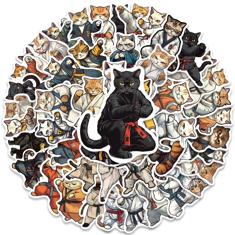 50PCS Kung Fu Cat Stickers for Car Laptop Phone Decor Waterproof Kids Toys (Online Order Only)