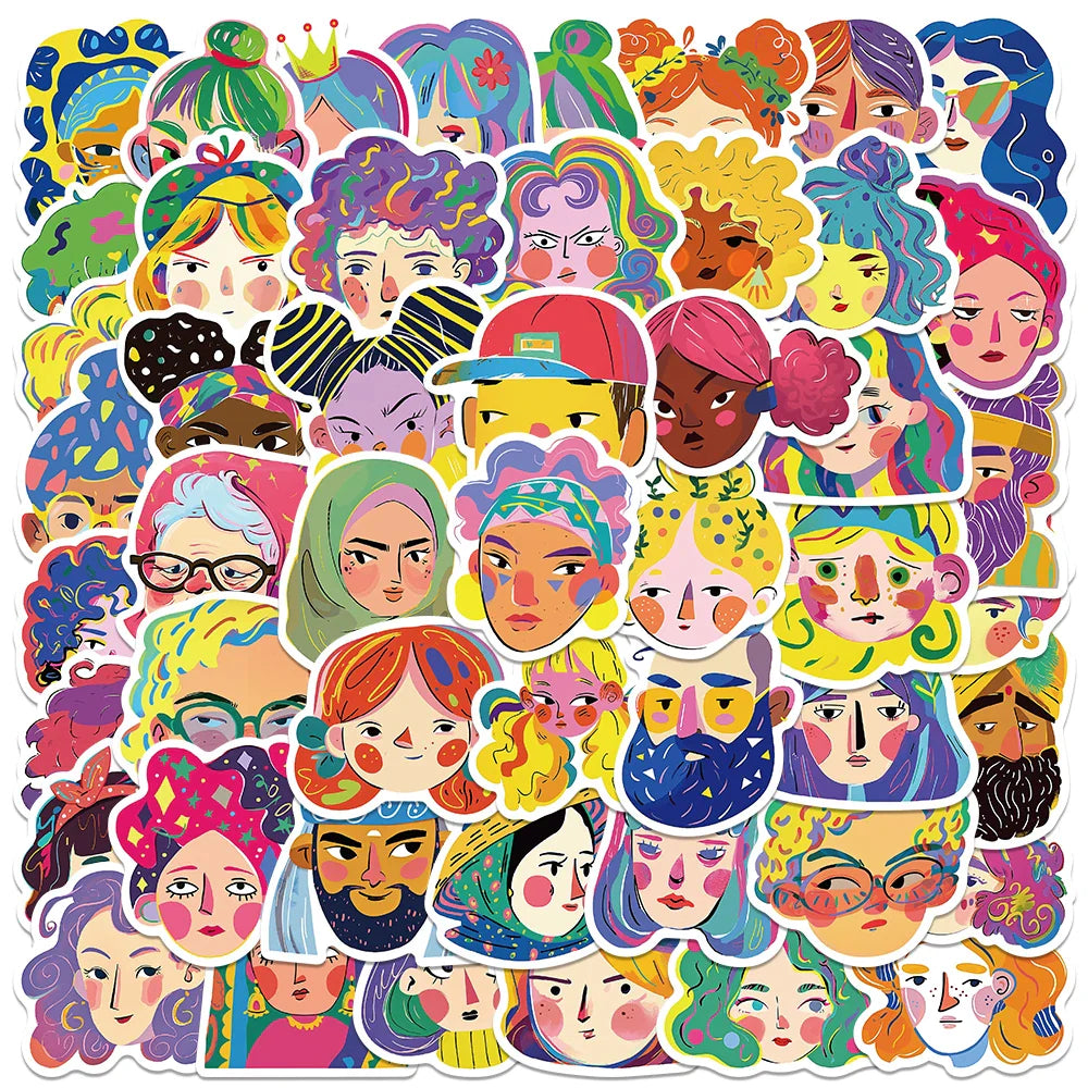 50pcs Funny Cartoon Colorful Abstract Characters Stickers Laptop Water Bottle Vinyl Decals Luggage Phone DIY Waterproof Graffiti (ONLINE ORDER ONLY)