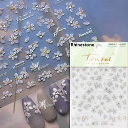 Charming Dreamy Shiny Jelly Blue Gradient Lily Flowers Rose Petal White Dot Chinese Colorful Nail Art Stickers Manicure Decals (ONLINE ORDER ONLY)