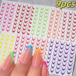 9/18pcs Gradient Color Line Design Nail Art Stickers 3D Dopamine Y2K French Nail Decals Self-Adhesive Ombre Manicure Decor Foils (Online Order Only)