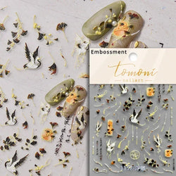 Autumn Fall Maple Leaves Ginkgo Leaf Osmanthus Chrysanthemums Rabbit Bunny Plant Flower Relief Nail Art Sticker Decoration Decal (ONLINE ORDER ONLY)