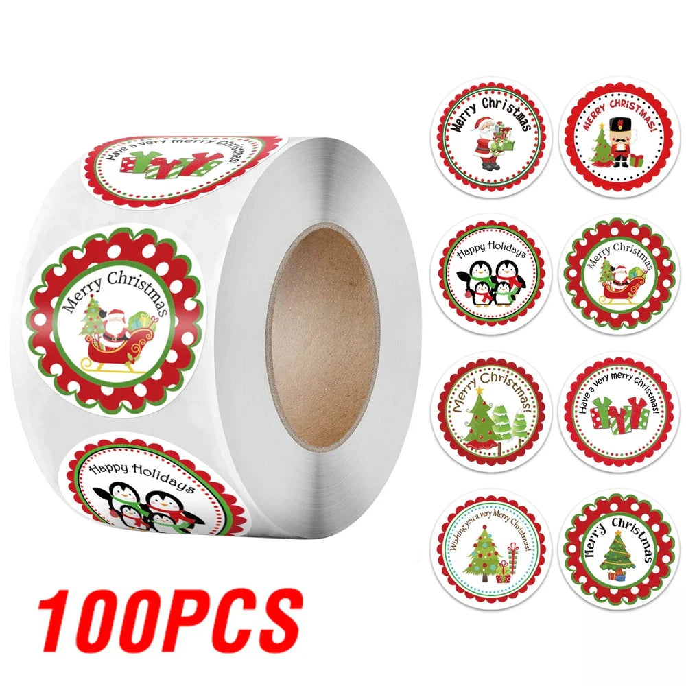 100-500Pcs Merry Christmas Stickers Xmas Envelope Seal Stickers for Christmas Decoration, Wedding Party, Holiday Gift Package (ONLINE ORDER ONLY)