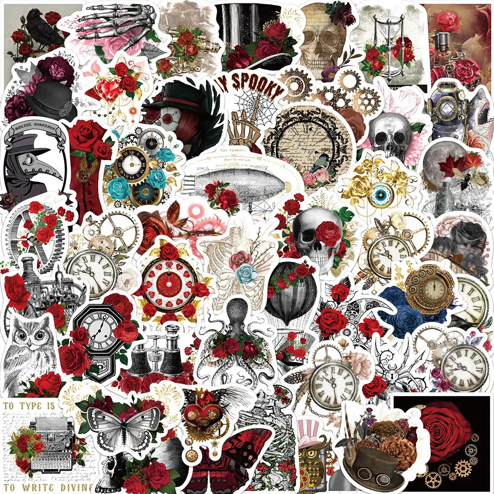 10/50Pcs Punk Rose Stickers Gothic Retro Fashion Cool Girls Stickers For DIY Guitar Laptop Luggage Skateboard Bike Car (Online Order Only)