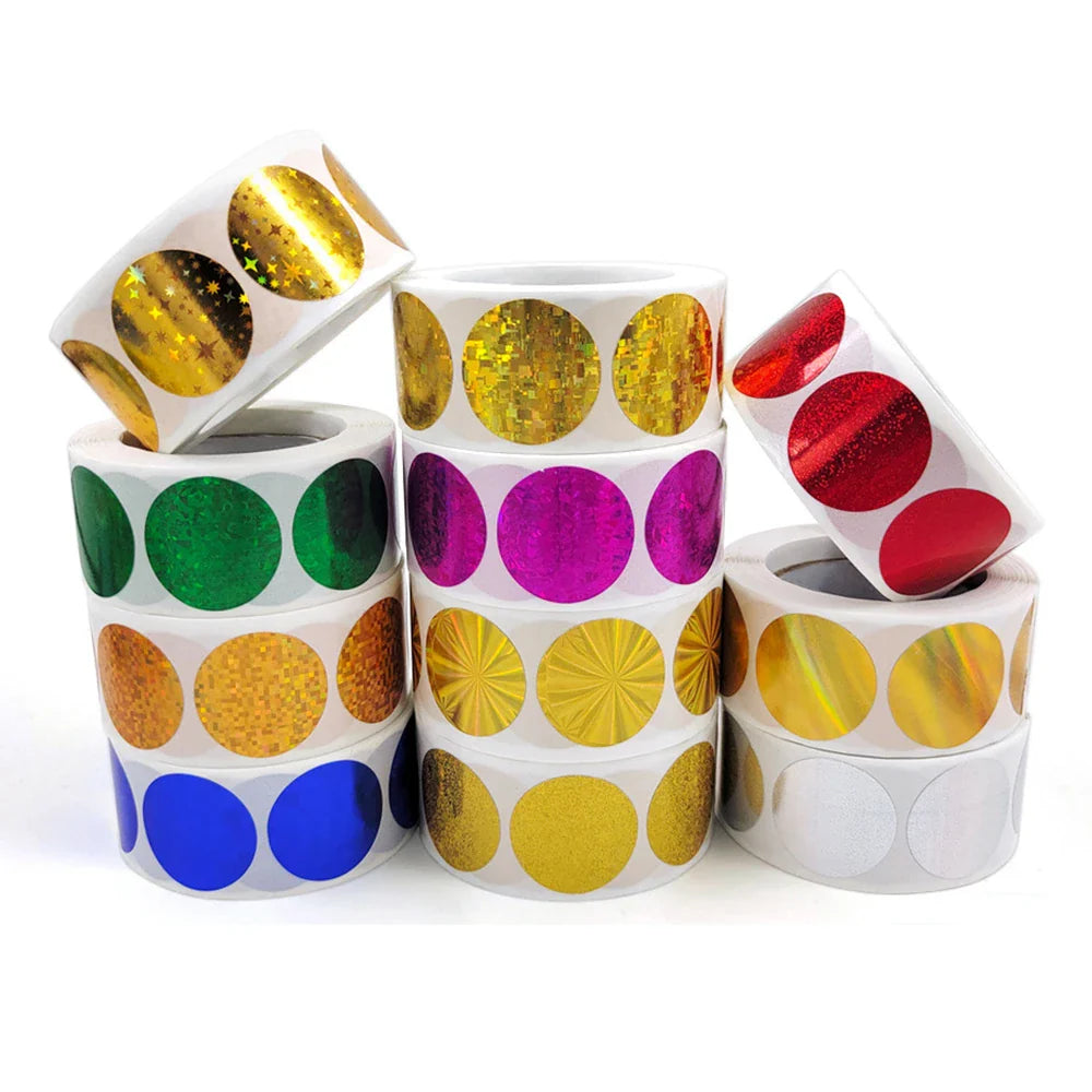 500pcs/roll Gold Holographic Glitter Sealing Label Round Laser Sticker Party Handmade Envelope Business Label Stationary Sticker (ONLINE ORDER ONLY)