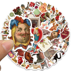 50PCS Vintage Circus Acrobatics Clown Retro Art Funny Stickers Aesthetic Graffiti Decals Scrapbook Laptop Bottle Sticker Gift (Online Order Only)
