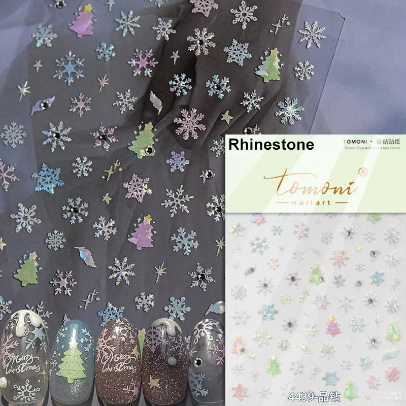 Black White Christmas Tree Snowflake Bowknot Snowman Socks Star Santa Hat Deer Rhinestone Winter Nail Art Sticker Manicure Decal (Online Order Only)