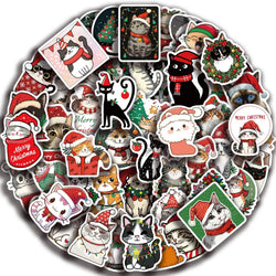 50pcs Cute Christmas Cat Graffiti Stickers Aesthetic DIY Luggage Bike Phone New Year Gift Decoration Sticker Toy (ONLINE ORDER ONLY)