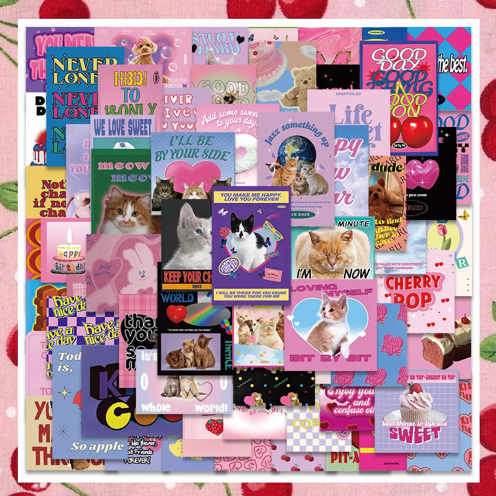 62PCS Cute Cat Girl Kawaii Cartoon Stickers for Car, Laptop, Scrapbook, Planner, Phone (ONLINE ORDER ONLY)