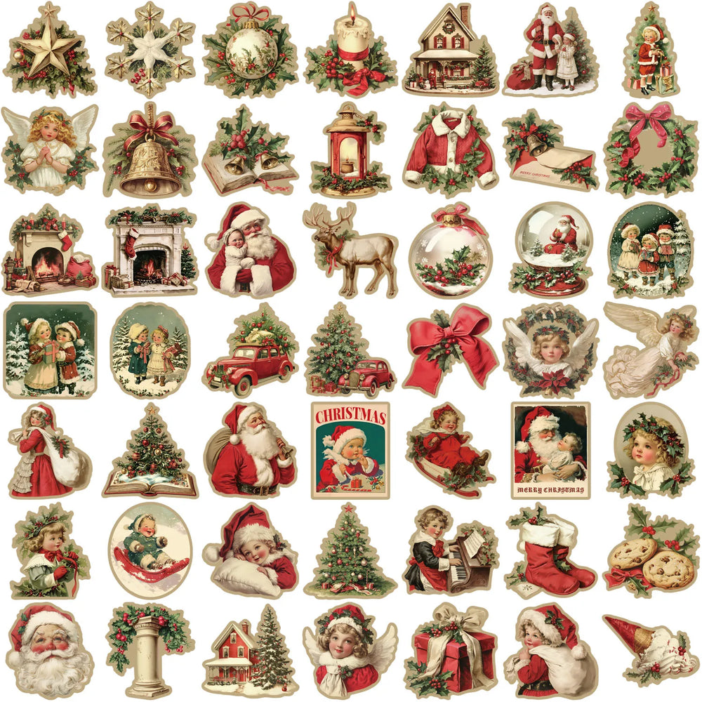 50pcs Retro Cute Santa Claus Christmas Cartoon Stickers Laptop Phone Scrapbook Suitcase Wall Sticker Kids Classics Toys (ONLINE ORDER ONLY)