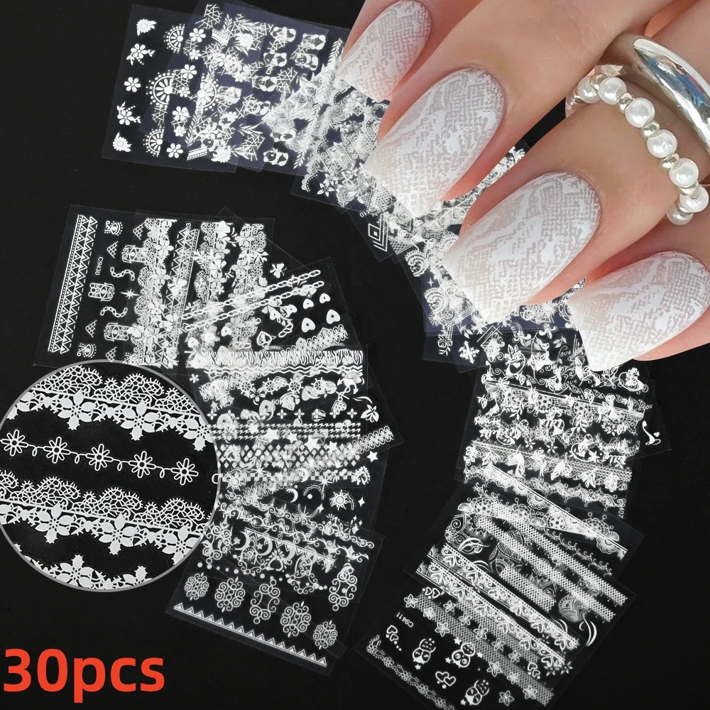 30pcs Black Flowers Nail Art Stickers 3D Self Adhesive Daisy Floral Nail Tips Design Decals Manicure Supplies For Women & Girls* (ONLINE ORDER ONLY)