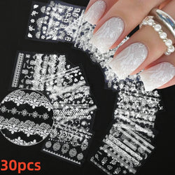 30pcs Black Flowers Nail Art Stickers 3D Self Adhesive Daisy Floral Nail Tips Design Decals Manicure Supplies For Women & Girls* (ONLINE ORDER ONLY)