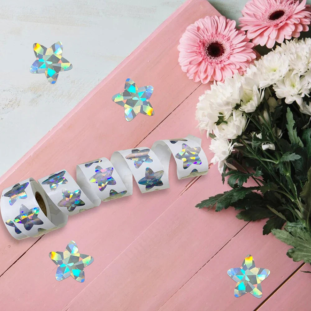100-500pcs Holographic Star Silvery Stickers For Kids Reward Foil Star Stickers Labels For Wall Crafts Classroom Supplies 1inch (ONLINE ORDER ONLY)