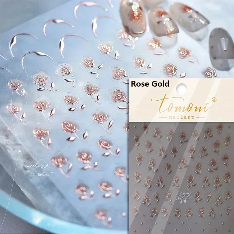 Charming Dreamy Shiny Jelly Blue Gradient Lily Flowers Rose Petal White Dot Chinese Colorful Nail Art Stickers Manicure Decals (ONLINE ORDER ONLY)
