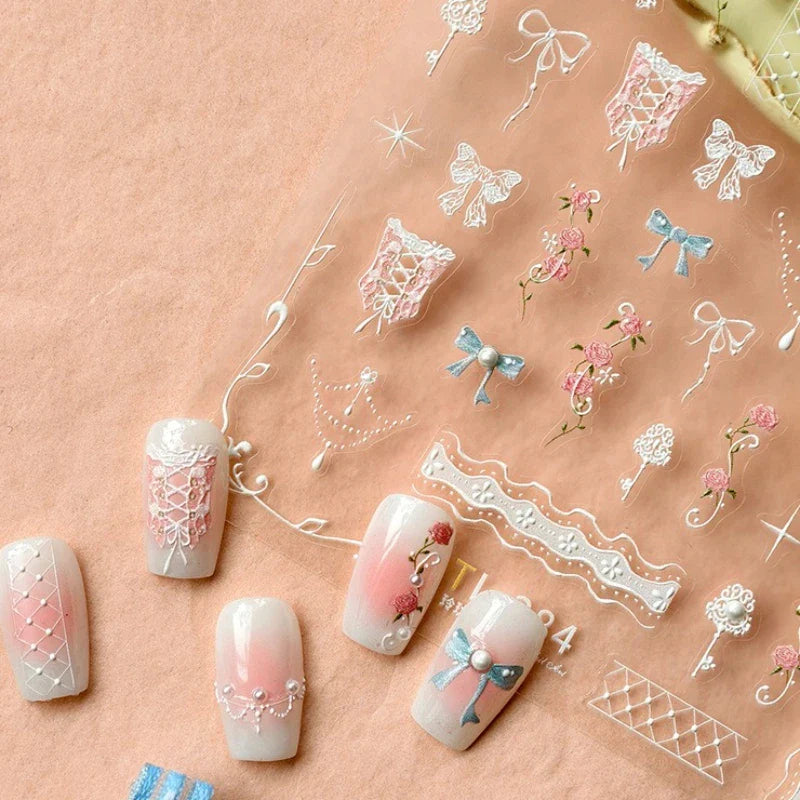 Retro Lace Corset Laced Bodice Wrap Top British Classical Dress Bowknot Rose Star Key Adhesive Nail Art Sticker Manicure Decals (ONLINE ORDER ONLY)