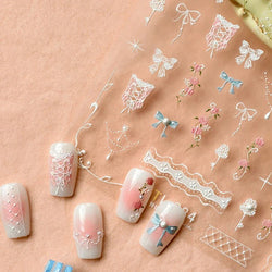 Retro Lace Corset Laced Bodice Wrap Top British Classical Dress Bowknot Rose Star Key Adhesive Nail Art Sticker Manicure Decals (ONLINE ORDER ONLY)