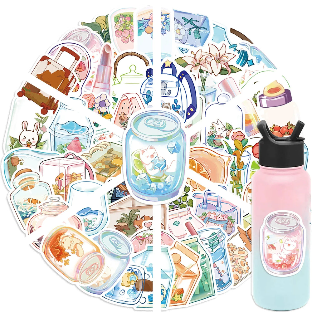 50Pcs Cute Cartoon Animals Plants Glass Stickers DIY Phone Guitar Laptop Notebook Suitcase Cup Waterproof Sticker Kids Toy﻿ (ONLINE ORDER ONLY)