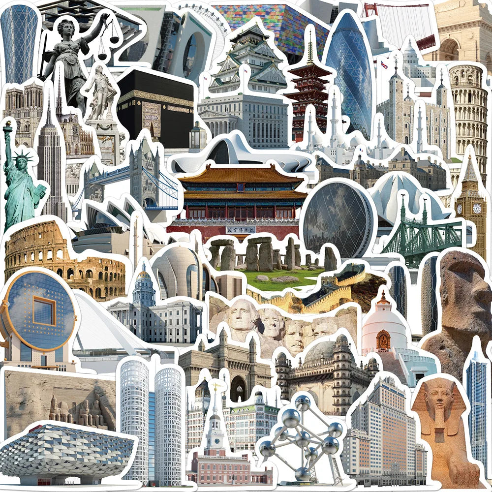 World Famous Buildings Stickers Set - Cartoon Decals for Phone, Suitcase, Laptop, Luggage, Bike, DIY (Online Order Only)