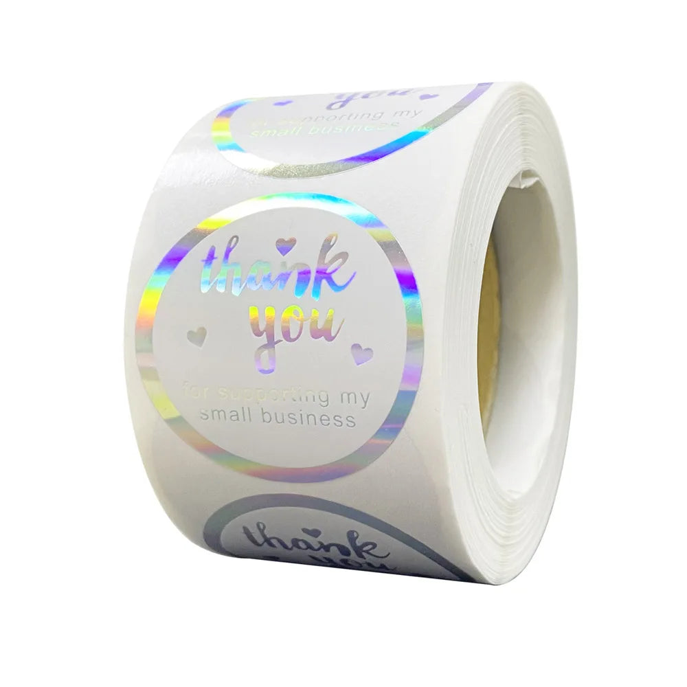 50-500PCS Holographic Rainbow Commercial Stickers Roll Thank You Adhesive Labels For Envelope Seal Business Gift Wapping (Online Order Only)