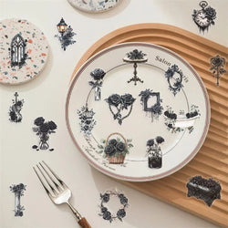 50PCS Kawaii Black Rose PET Sticker Aesthetic Transparent Decoration Scrapbooking Stationery DIY Hand Accounting Supplies (ONLINE ORDER ONLY)