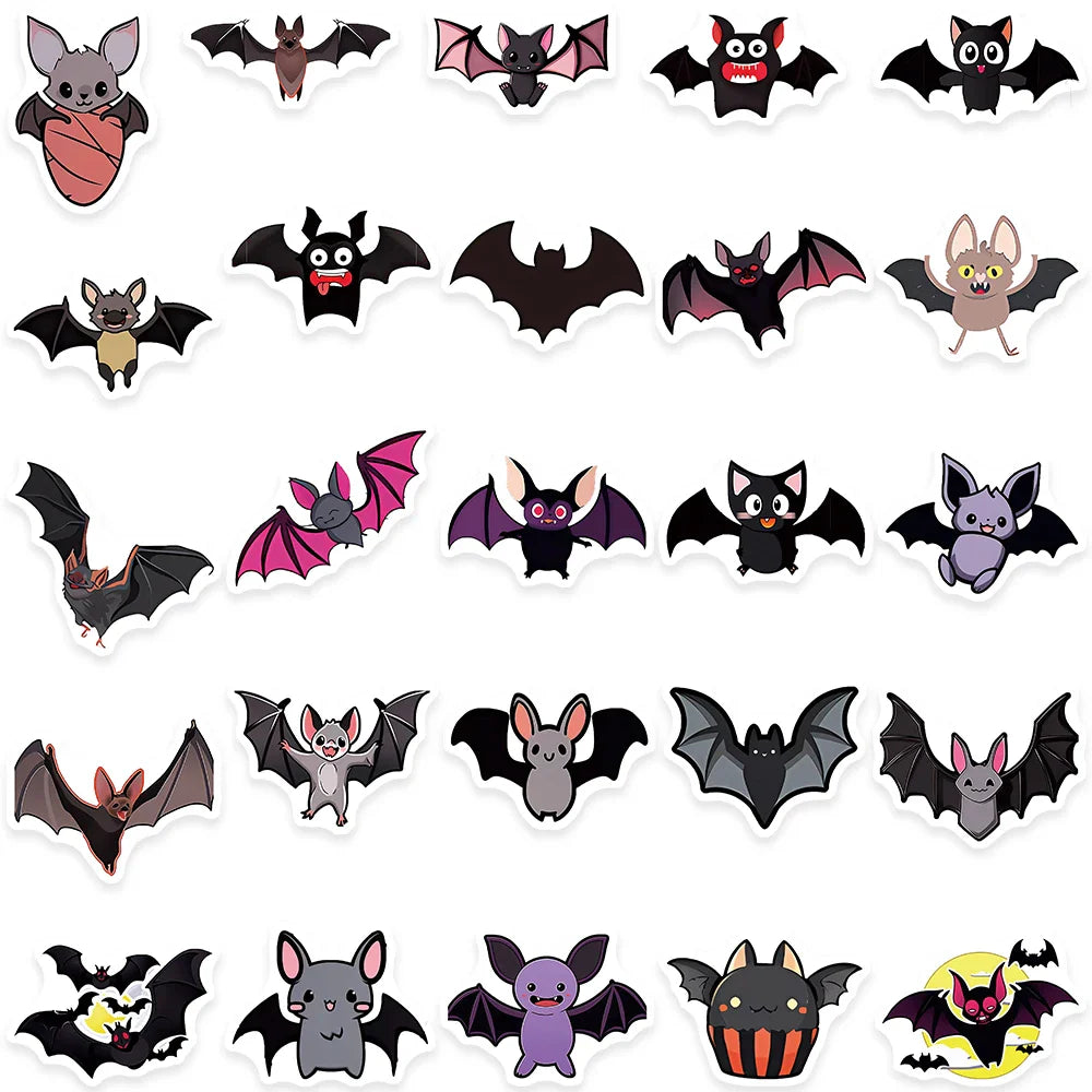 50pcs Cute Cartoon Bats Animal Graffiti Stickers For Laptop Phone Guitar Luggage Bicycle Car Waterproof Vinyl Decals (ONLINE ORDER ONLY)