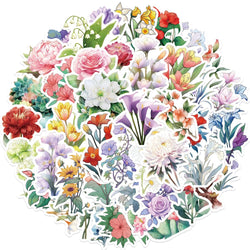 50pcs Plant Flower Stickers Aesthetic Ins Decals Kids Toy DIY Notebook Bike Phone Luggage Car Waterproof Decoration Sticker (Online Order Only)