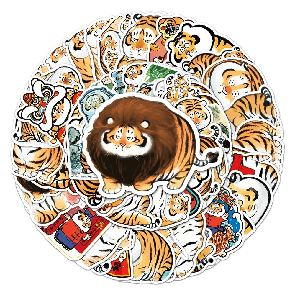 50Pcs Tiger Cartoon Waterproof Vinyl Stickers for Skateboard Snowboard (Online Order Only)