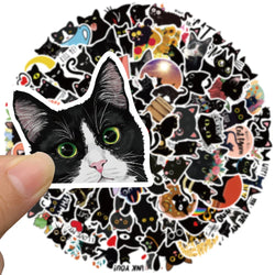 50/100pcs Cute Cartoon Black Cat Animal Stickers For Kids Waterproof Graffiti Phone Guitar Water Bottle Laptop Decals (ONLINE ORDER ONLY)