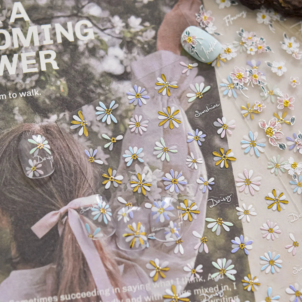 Colourful Daisy Pink Coreopsis Cosmos Persian Chrysanthemum Flower Garden Adhesive Nail Art Decoration Stickers Manicure Decals (ONLINE ORDER ONLY)