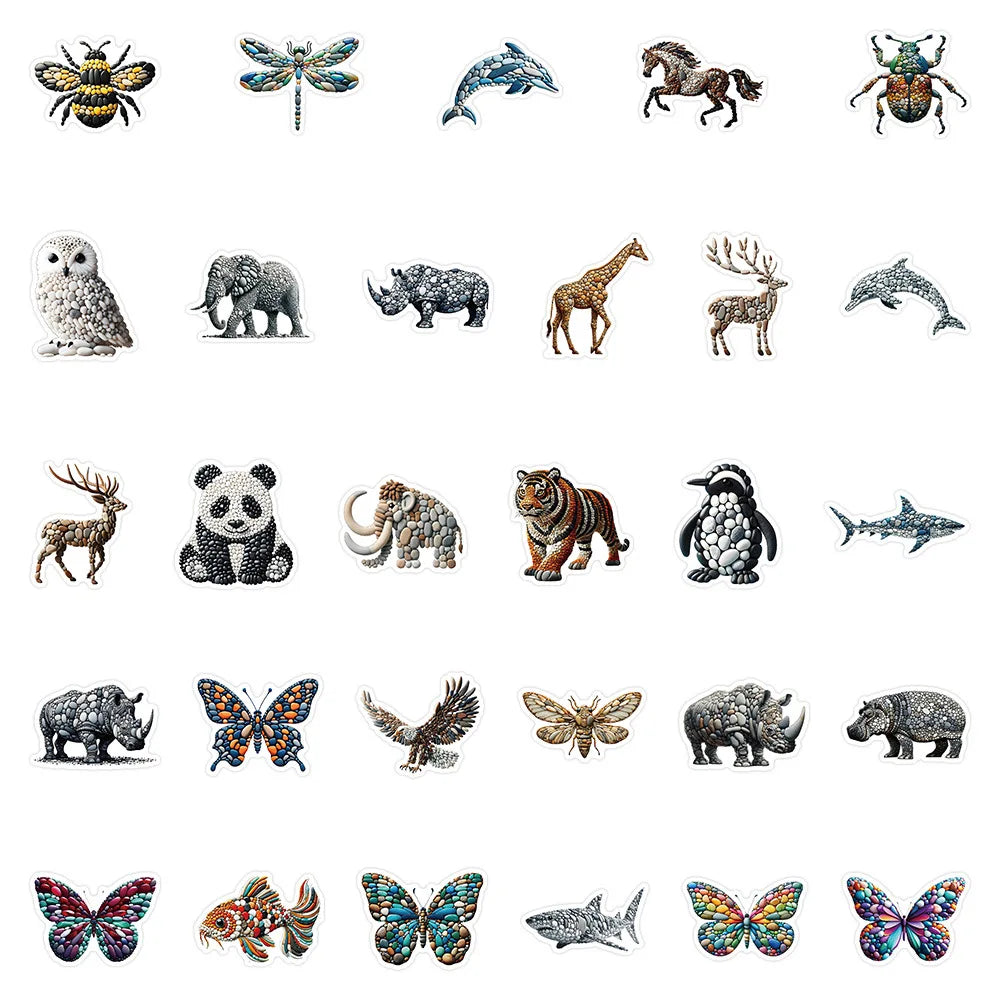 10/30/54PCS Stone Art Stickers Animal Creative Sticker Fridge Luggage Laptop Phone Guitar Car Bike Skateboard Graffifi Decals (ONLINE ORDER ONLY)