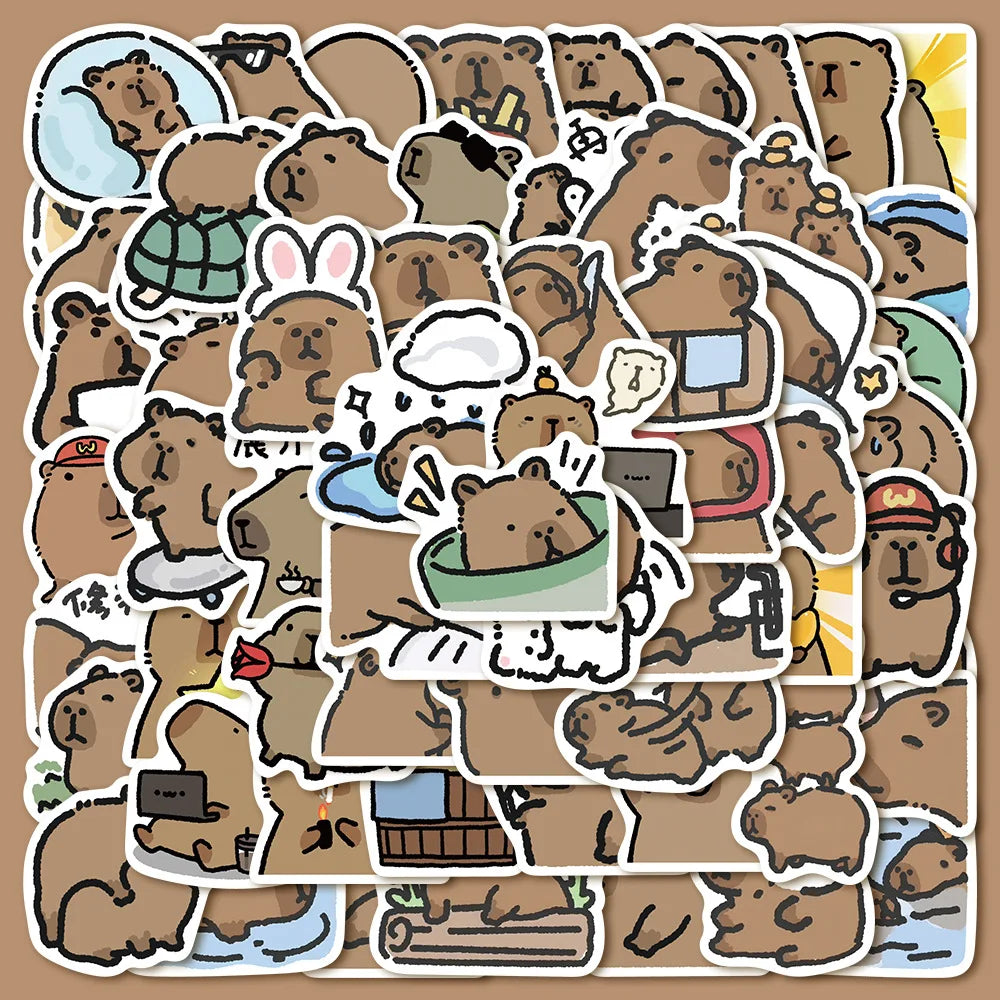 62pcs Cute Capibara Graffiti Stickers for Helmet, Wall, DIY Decoration (Online Order Only)