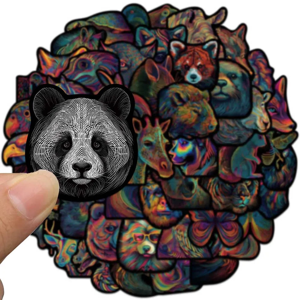 50pcs Cool Cartoon Coloruful Line Animals Stickers Psychedelic Aesthetic Art Waterproof Graffiti Laptop Phone Luggage Decals (ONLINE ORDER ONLY)