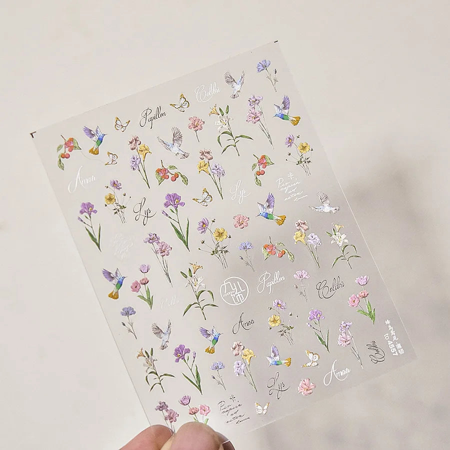 Hummingbird Iris Butterfly Peony Rose Tulip Daisy Lily Flowers Morning Glory Pearl Rhinestones Nail Art Sticker Decoration Decal (ONLINE ORDER ONLY)