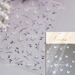 White Flower Colourful Butterfly Pearl Petal Beautiful Garden Charming Plant 5D Self Adhesive Nail Art Stickers Manicure Decals (ONLINE ORDER ONLY)