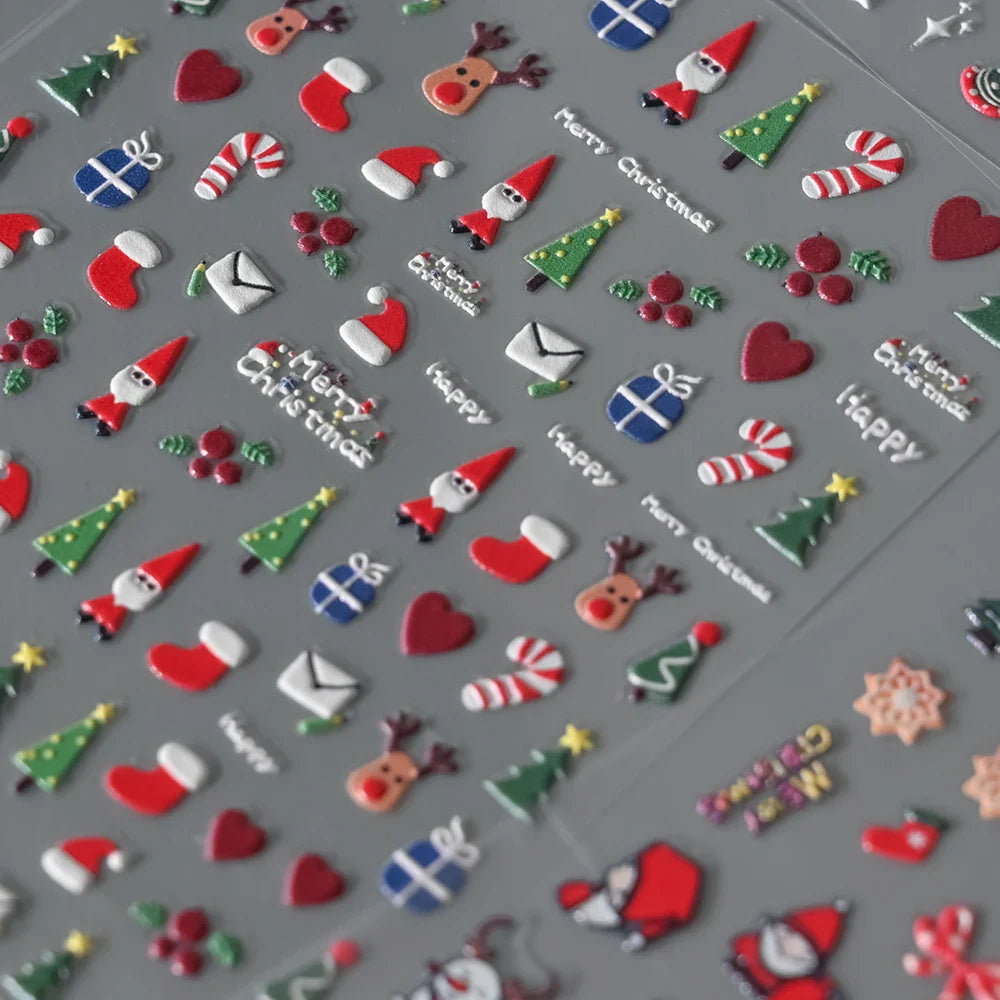 5D Embossed Gingerbread Man Nail Art Sticker Cute Christmas Winter Santa Claus Snowflake Elk Engraved Slider Manicure Decoration (ONLINE ORDER ONLY)