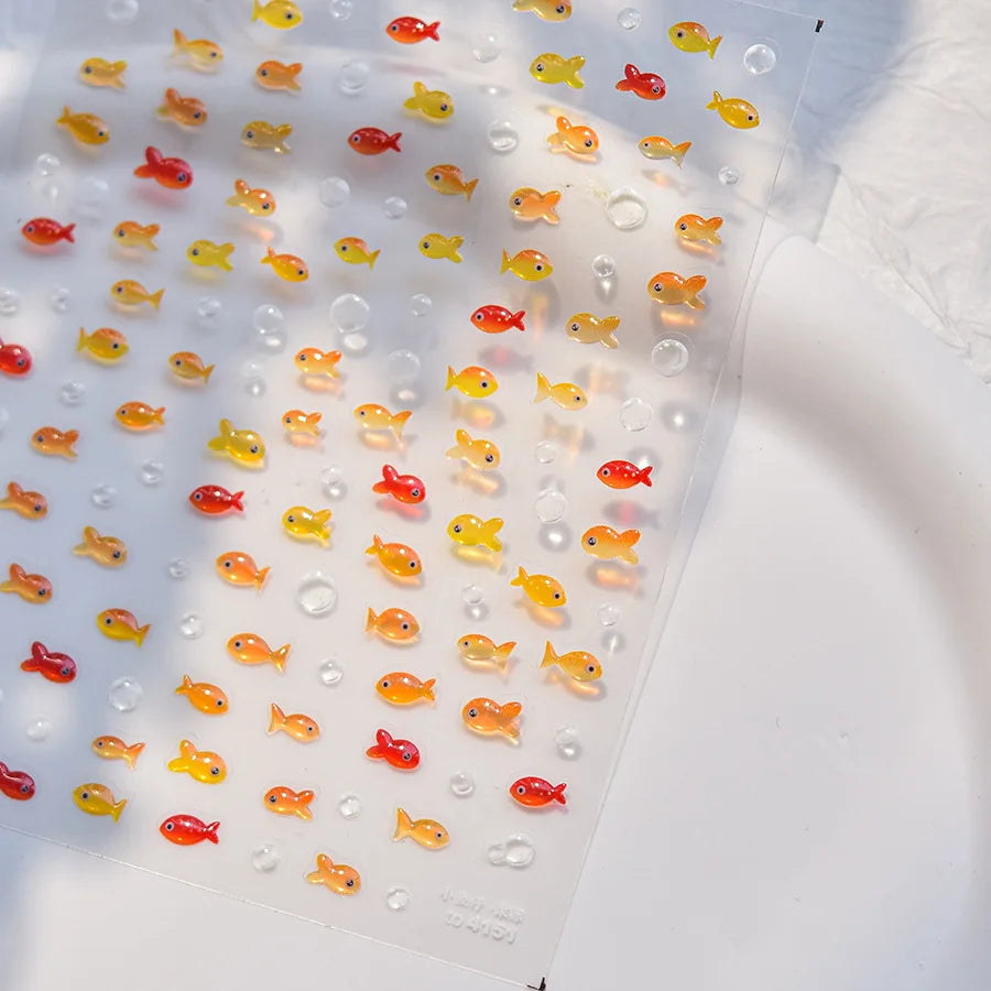 Little Red Fish Jelly Summer Goldfish Carp Ocean Beach Mermaid Sea Shiny Small Koi Soft Relief Nail Art Stickers Manicure Decals (ONLINE ORDER ONLY)