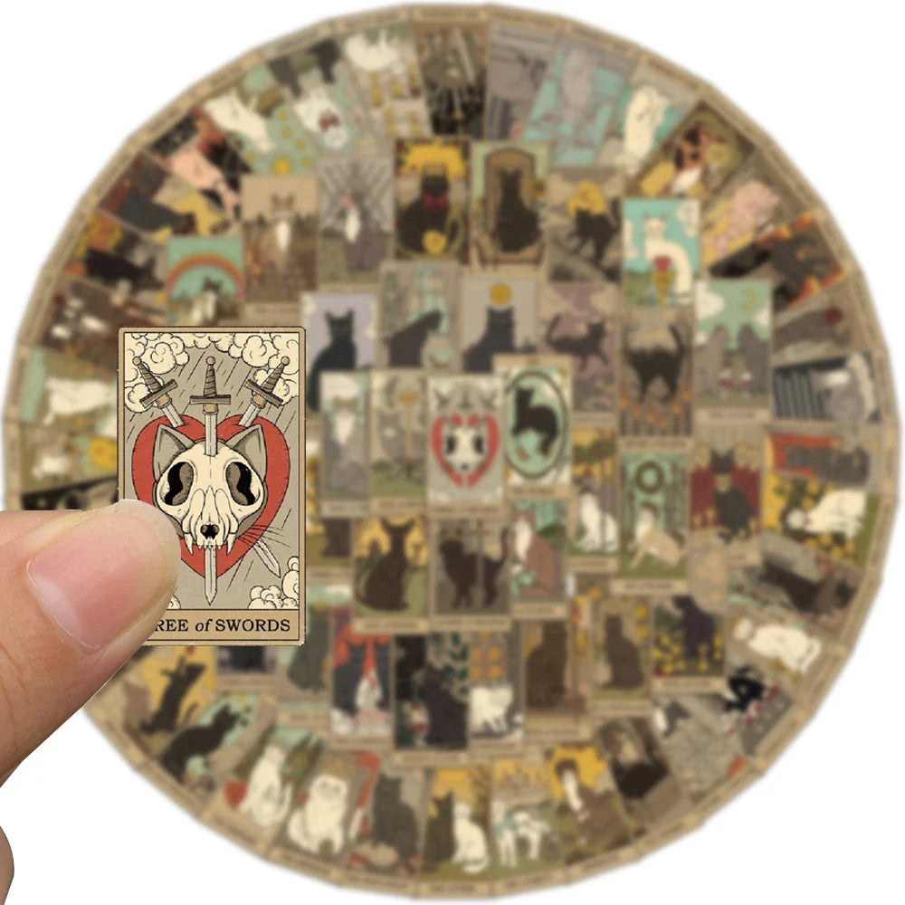 72PCS Cat Tarot Graffiti Sticker Mystery Divination Cartoon Decals DIY Laptop Bicycle Motorcycle Phone Car Sticker Toys (ONLINE ORDER ONLY)