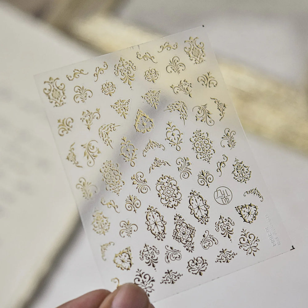 Baroque Figure Flower Totem Geometric Star Love Heart Hot Stamping Embossed Relief Self Adhesive Nail Art Sticker Manicure Decal (ONLINE ORDER ONLY)