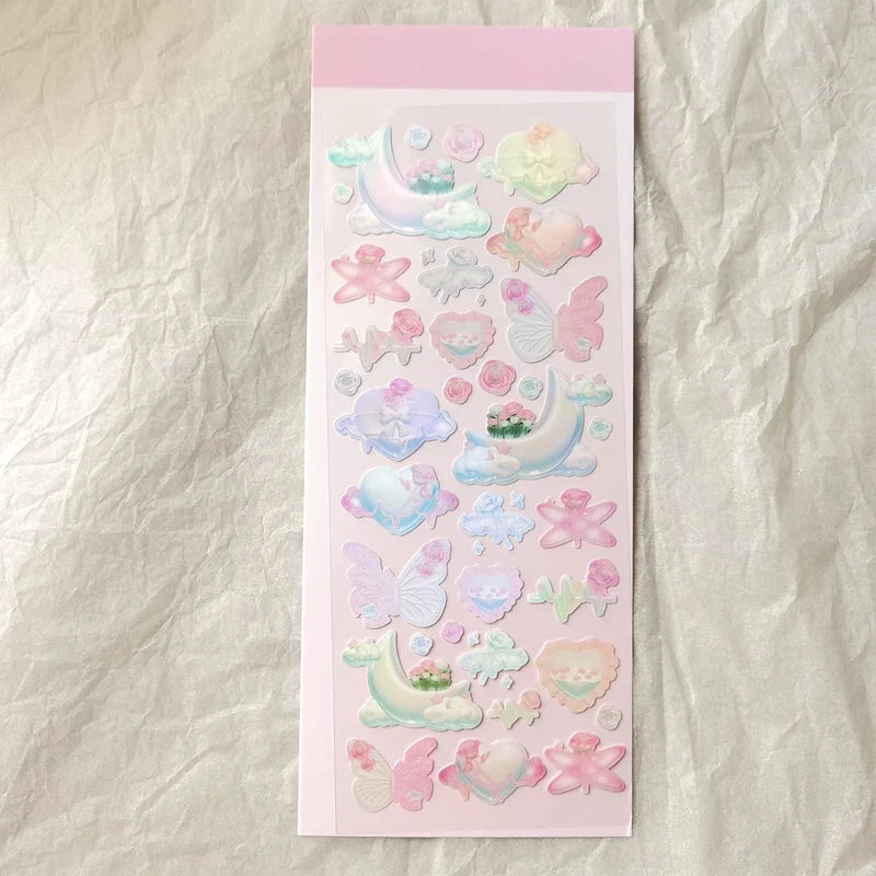 Cute Star Moon Rose Series Laser Stickers Hand Account Idol Card DIY Material Decorative Sticker Personalized Korean Stationery (ONLINE ORDER ONLY)