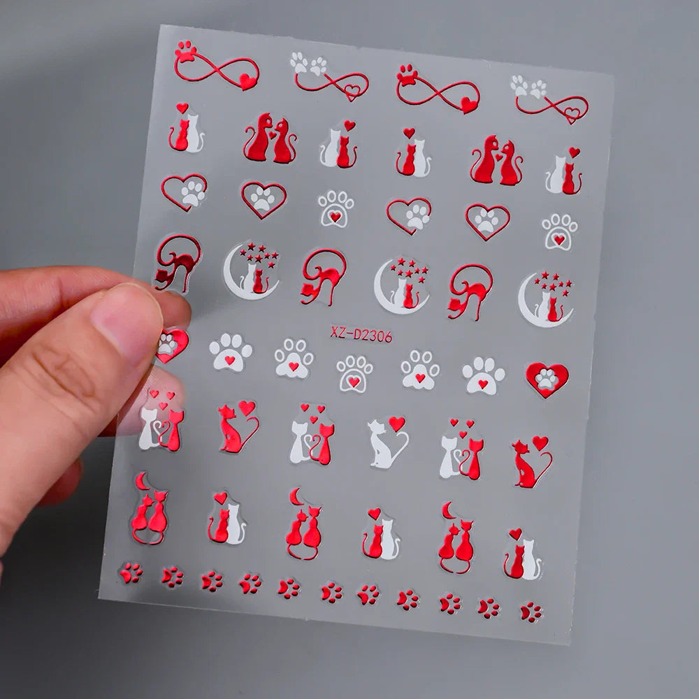 1PC Holographic Laser Heart Nail Stickers-3D Self-Adhesive Golden White Valentines Day Nail Decals For Women Nail Art Decoration (ONLINE ORDER ONLY)