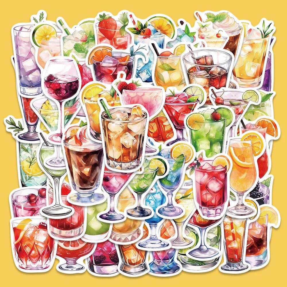 50pcs Cartoon Cocktail Graffiti Stickers for Helmets, Walls, DIY Decor (ONLINE ORDER ONLY)