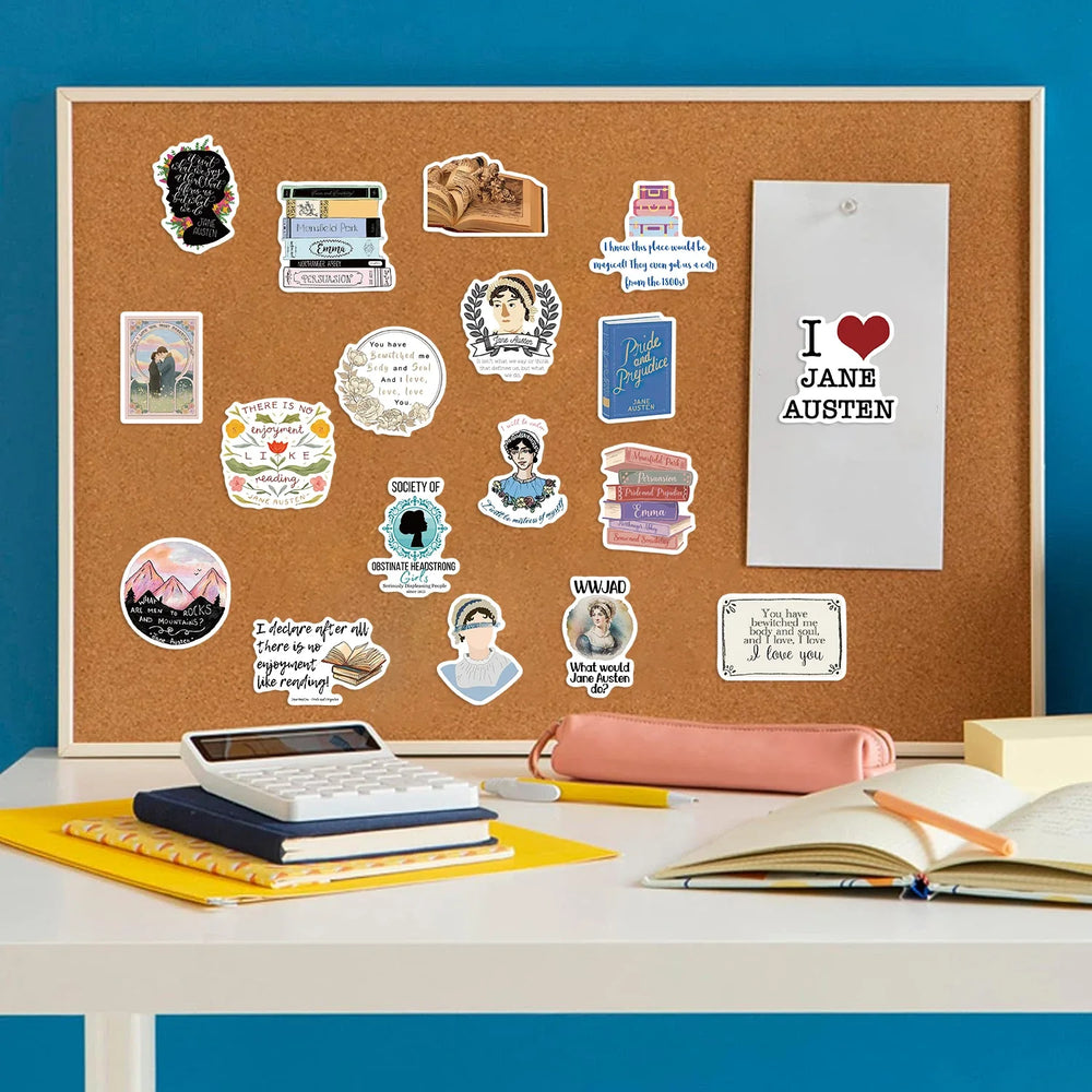 50pcs Novelist Jane Austen Stickers For Scrapbook Phone Laptop Suitcase Guitar Stationery Car Graffiti Sticker Novel Decals DIY (ONLINE ORDER ONLY)