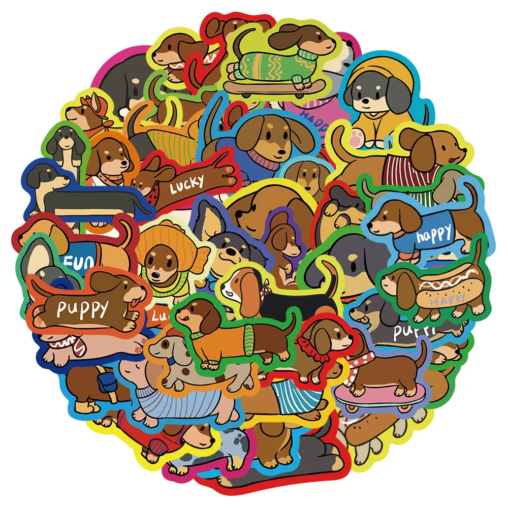 Dachshund Dog Waterproof Stickers 10/30/50Pcs for Laptop, Car, Fridge, Snowboard, DIY Vinyl (ONLINE ORDER ONLY)