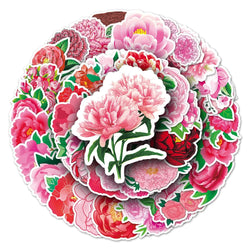 10/50Pcs Peony Stickers Cartoon Stickers Graffiti Decals Waterproof Motorcycle Luggage Guitar Skateboard Kid Gift Sticker (Online Order Only)