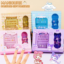 1Set(12Pcs+Jelly Glue+Stickers+Hairpin) Children Acrylic Fake Nails Kuromi Mymelody Cinnamoroll Fake Nails Non-Toxic Kid Gifts * (Online Order Only)