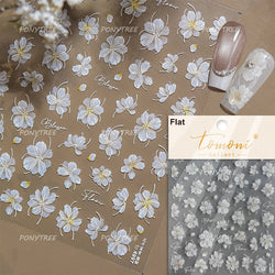 White Flower Colourful Butterfly Pearl Petal Beautiful Garden Charming Plant 5D Self Adhesive Nail Art Stickers Manicure Decals (ONLINE ORDER ONLY)