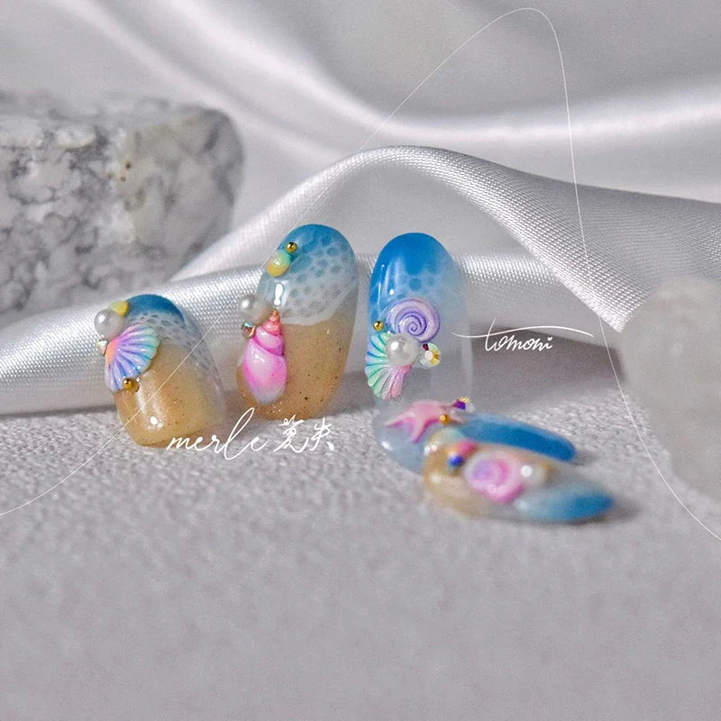 Fantasy Beach Summer Dreamy Colorful Seasnail Shell Pearl Conch Jelly Star 5D Decals Soft Relief 3D Decoration Nail Art Stickers (Online Order Only)