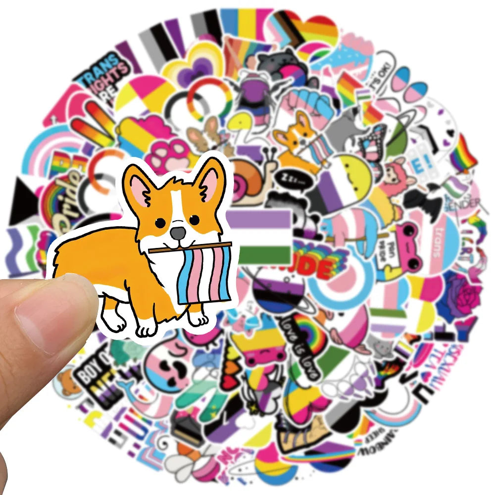 50/100pcs Colorful Cool Cartoon Rainbow LGBTQ Stickers For Laptop Phone Guitar Luggage Diary Waterproof Graffiti Vinyl Decals (ONLINE ORDER ONLY)