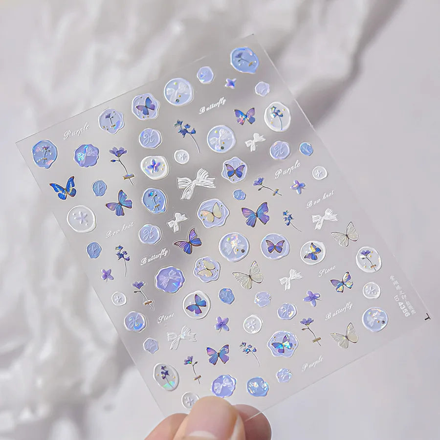 Delicate Tender Purple Butterfly Seal Pattern Insect Shiny Golden Stroke Nail Art Decoration Sticker Dressy Laser Manicure Decal (ONLINE ORDER ONLY)