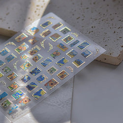 Hot Stamping Colourful Sunflower Starry Night Impressionism Embossment Adhesive Nail Art Sticker Shiny Rhinestone Manicure Decal (Online Order Only)